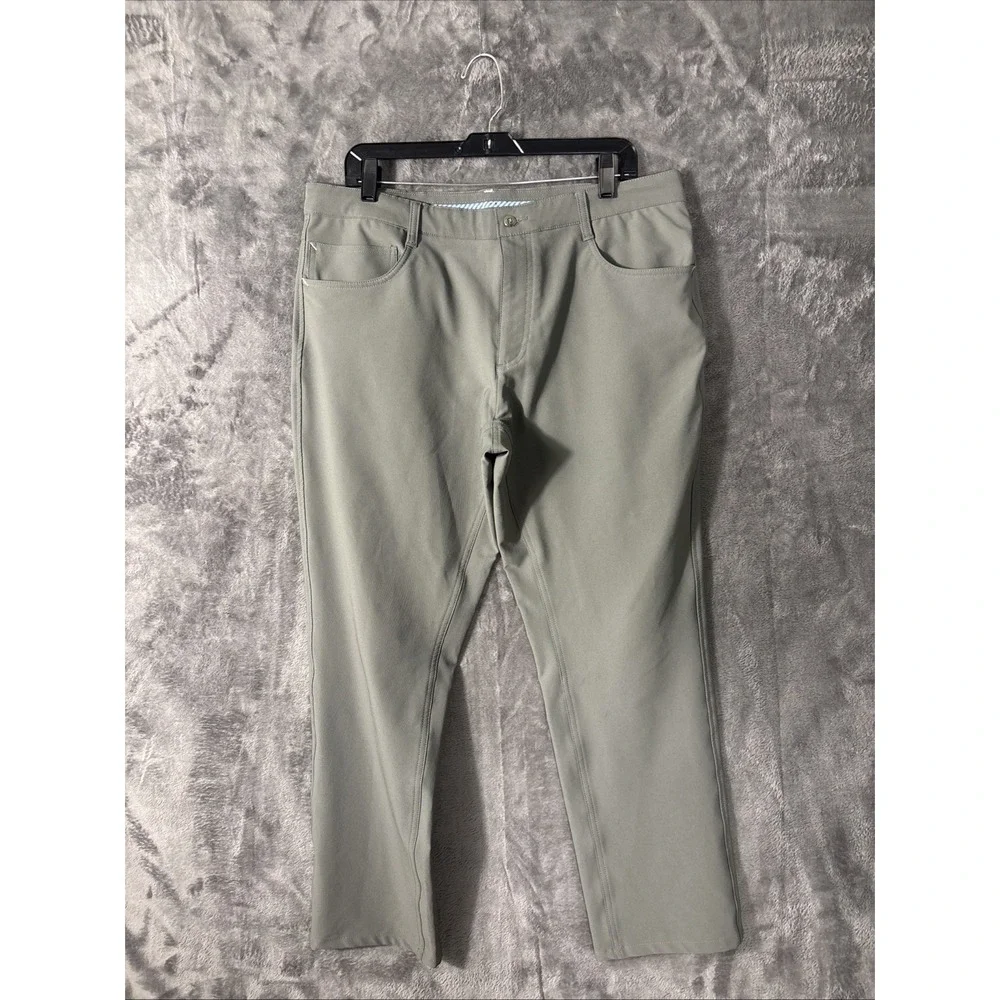Mens Grey Green Stretch Performance 5 Pocket Golf Pants 36x32 (Actual 37x26.5)
